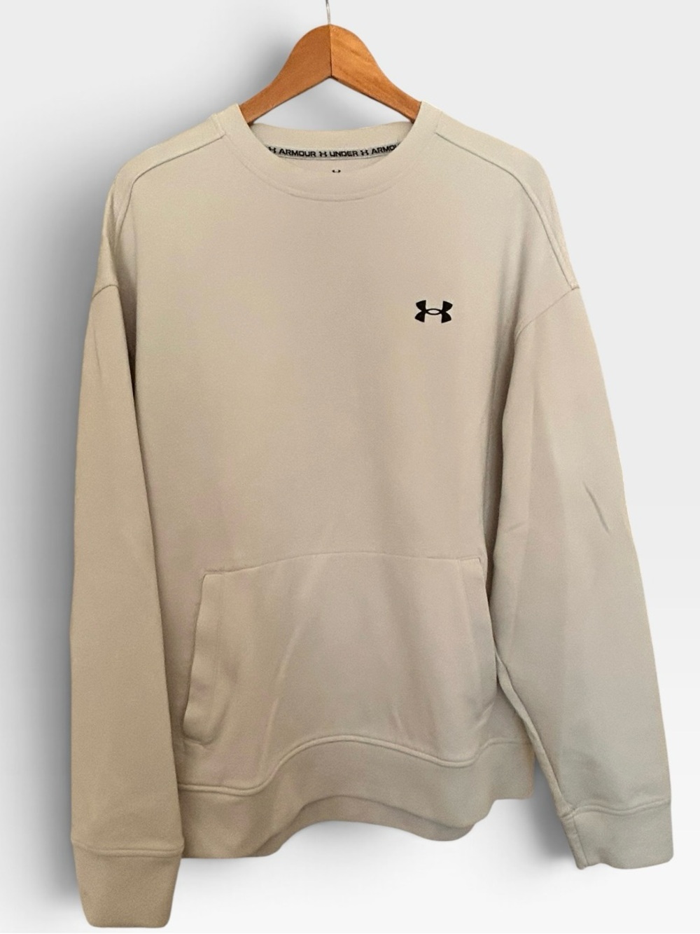 Under Armour Men’s Crewneck Sweatshirt - Light Beige with Black Logo, XL